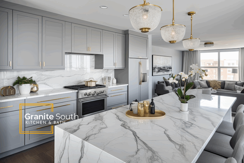 Granite kitchen countertops with modern cabinets showing elegant home design upgrade